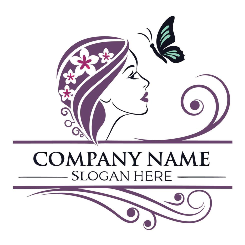 beautiful girl with butterfly logo template white background vector