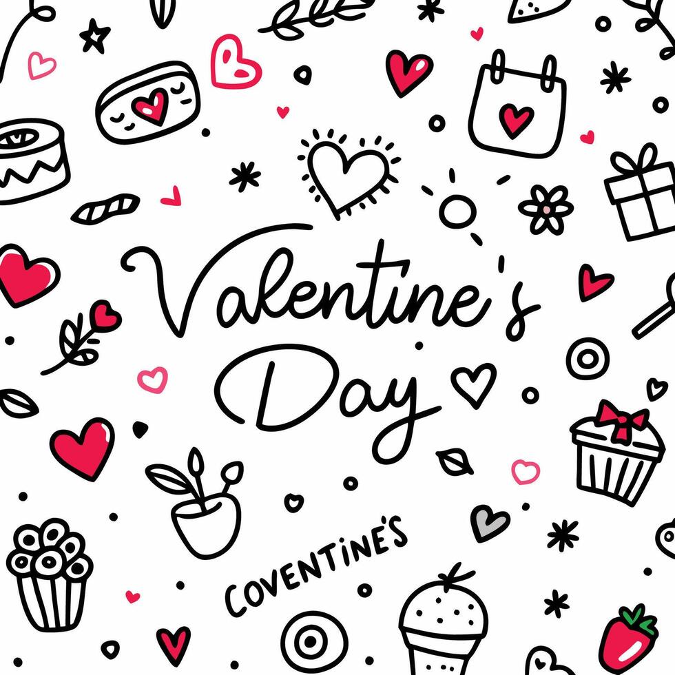 a valentine's day card with doodle doodles white background vector