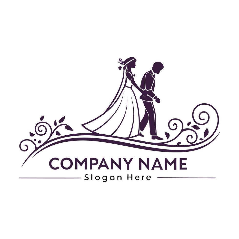 a bride and groom logo design white background vector