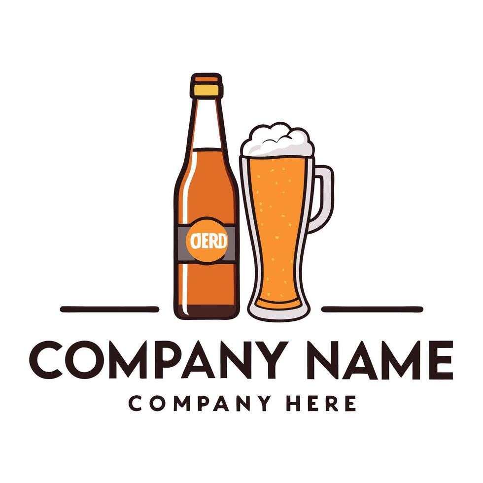 beer logo design with a glass and bottle white background vector