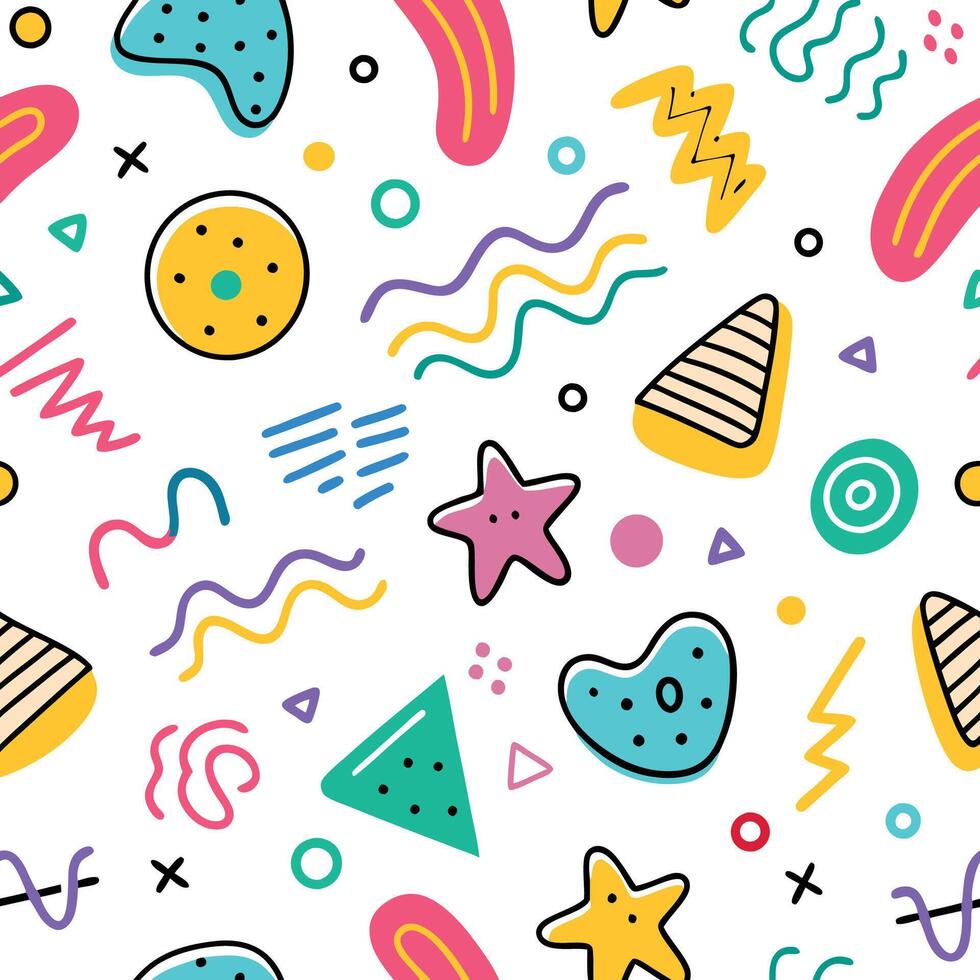 seamless pattern with colorful shapes shapes white background vector