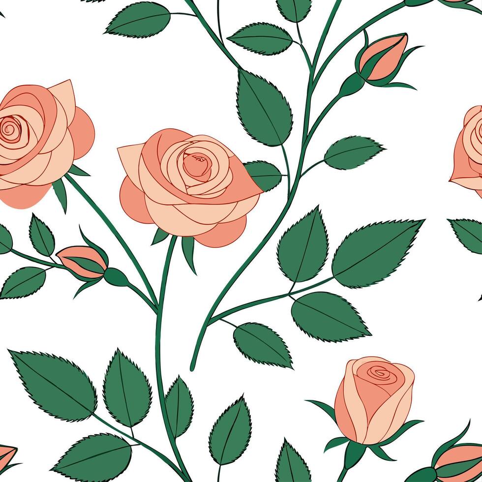 Fresh spring rose seamless tile pattern with gentle pink and peach blooms exuding soft elegance concept as Soft pink and peach roses create a delicate elegant seamless spring tile Clean vector