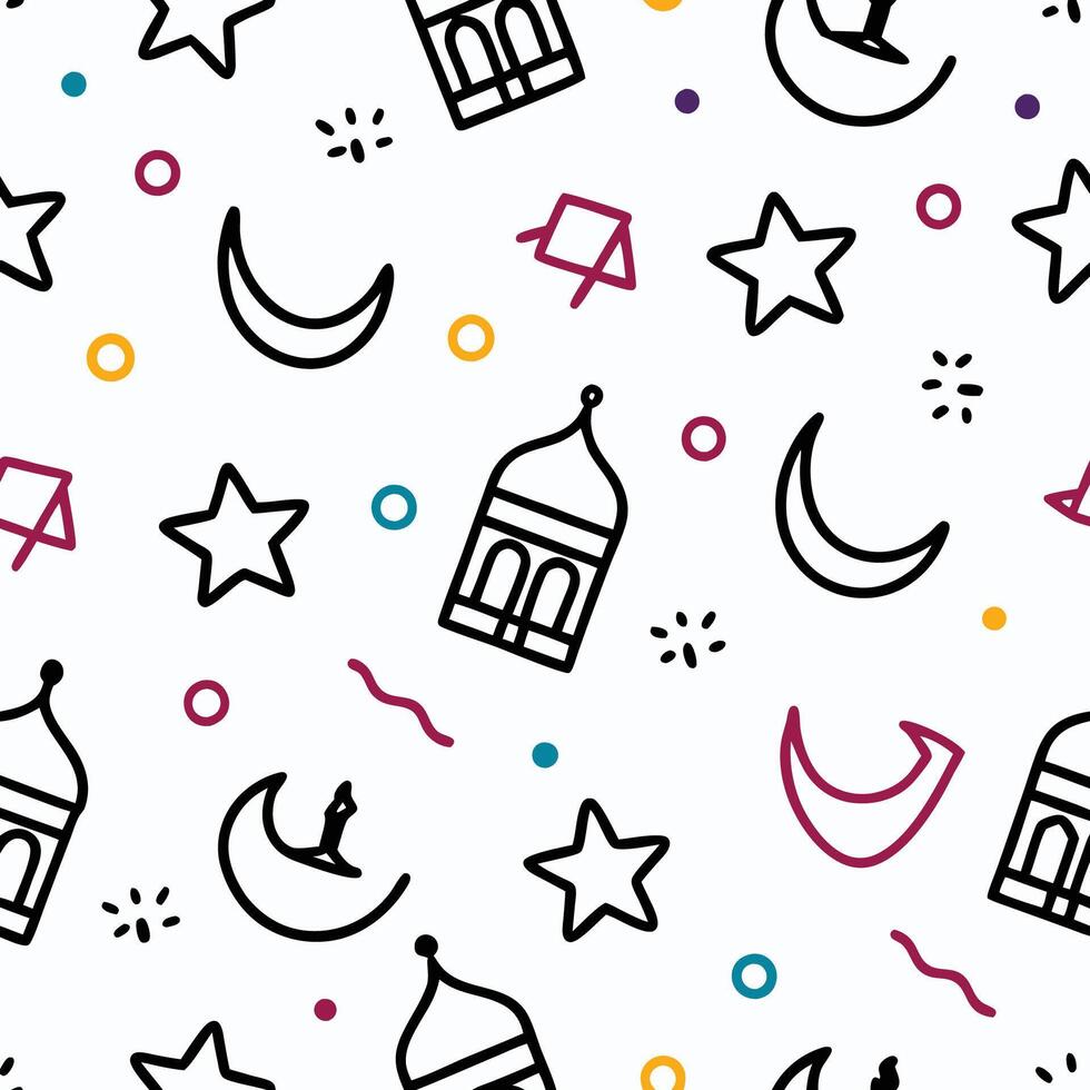 seamless pattern with arabic symbols and stars white background vector