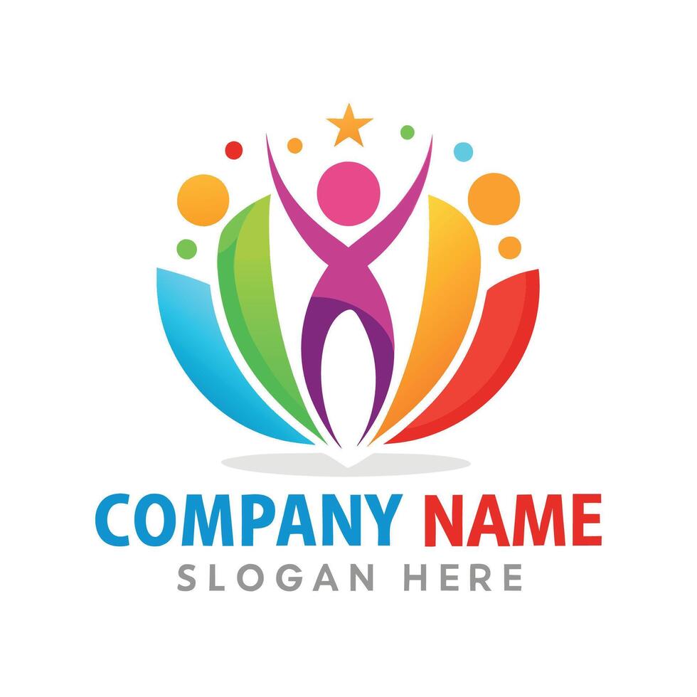 colorful people logo design with people holding hands white background vector