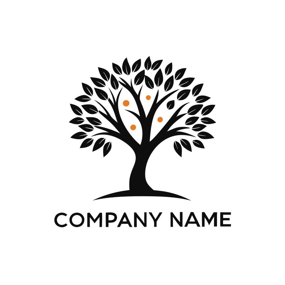 an orange tree logo with leaves and branches white background vector