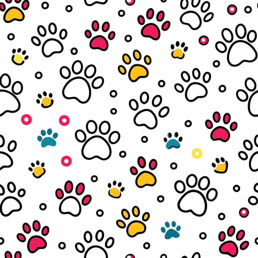 seamless pattern with paw prints and white background vector