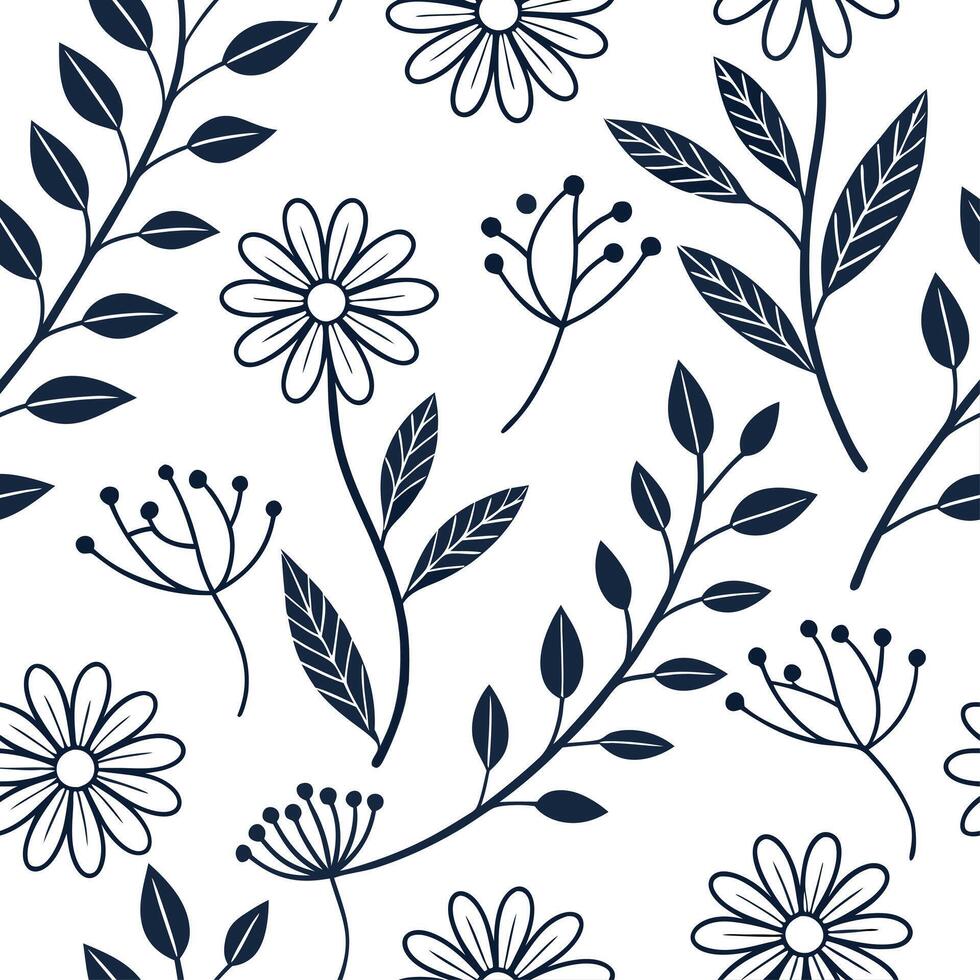 Floral vintage embroidery seamless tile pattern botanical elements isolated white background perfect for garden themes concept as Creating seamless tile pattern with floral vintage Clean Set 2 vector