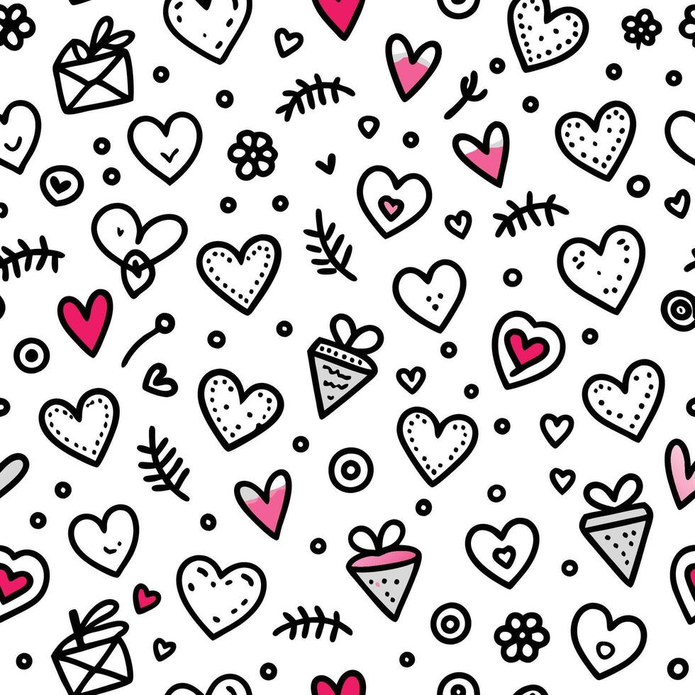 seamless pattern with hearts and gifts white background vector