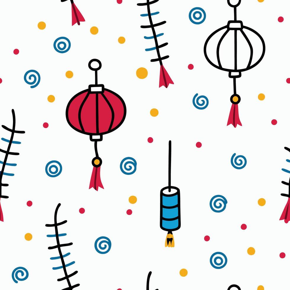chinese lanterns and other decorations are shown in this pat white backgroundtern vector
