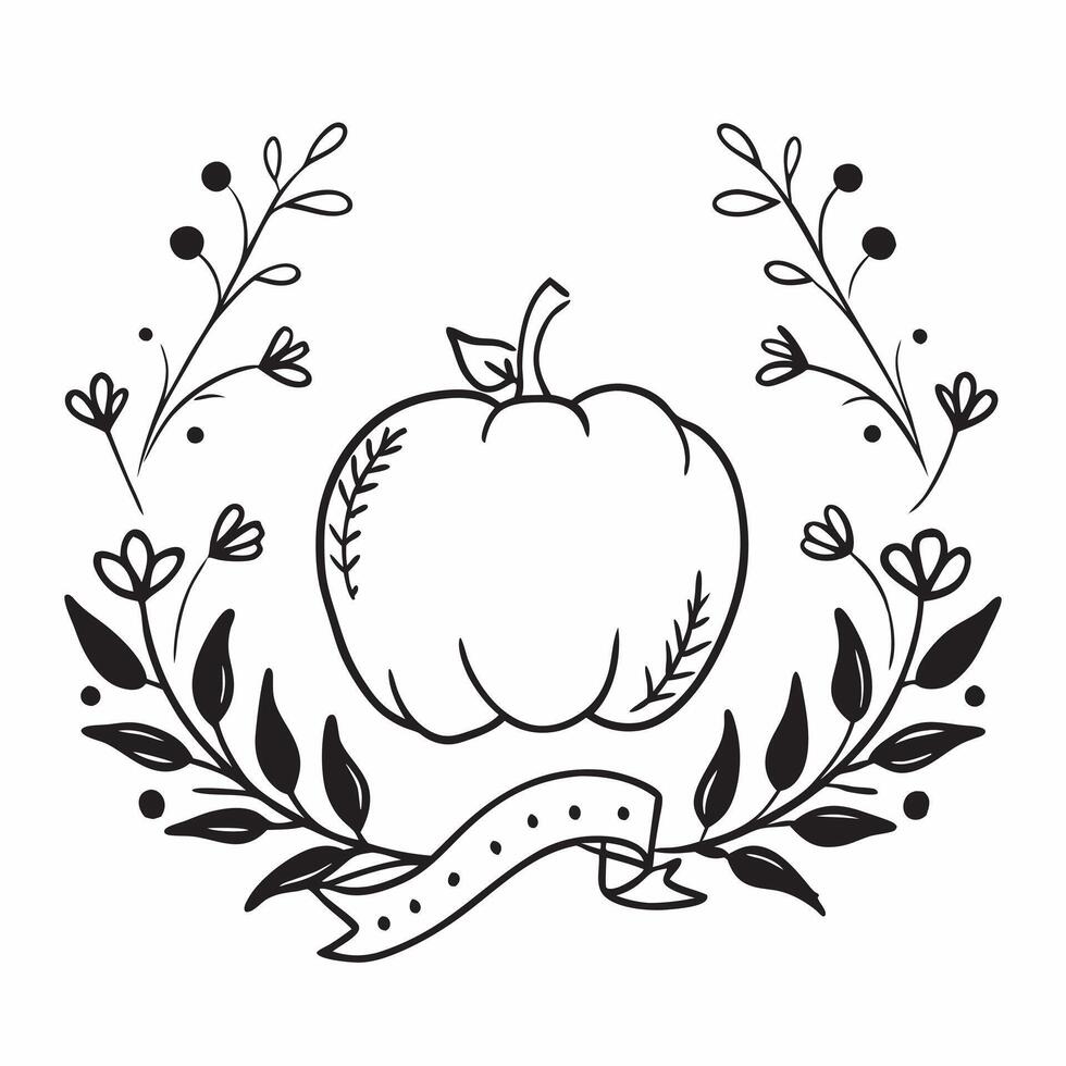 Fall Garland Border with Squash and Grateful Heart Wording concept as A beautifully illustrated border frame featuring a fall garland made of squash leaves and berries The words G Clean vector