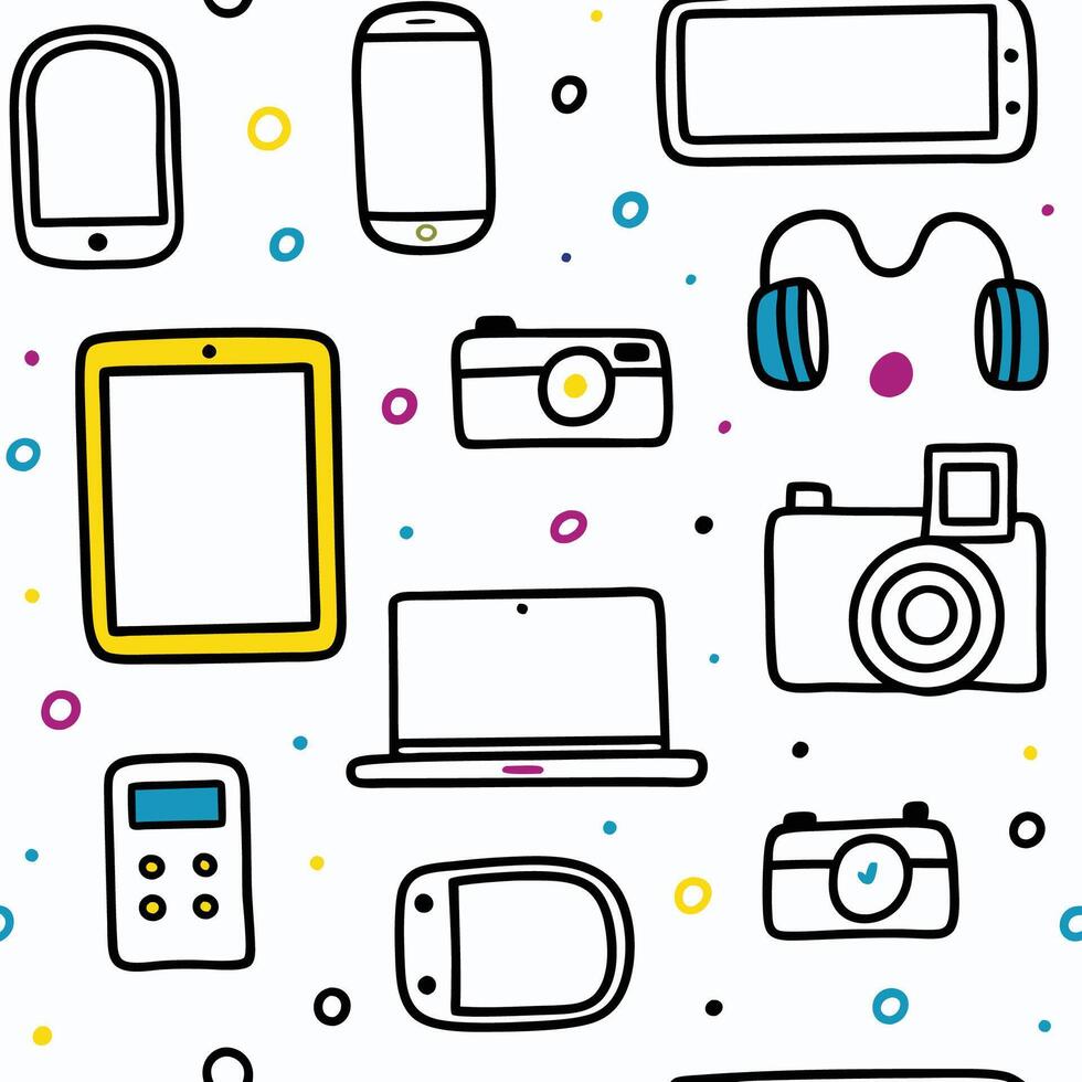 seamless pattern with electronic devices white background vector