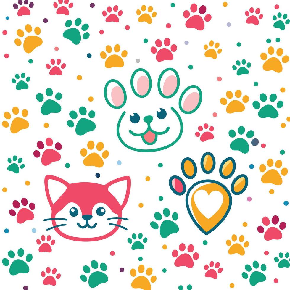 seamless pattern with cute cat and dog paw prints white background vector