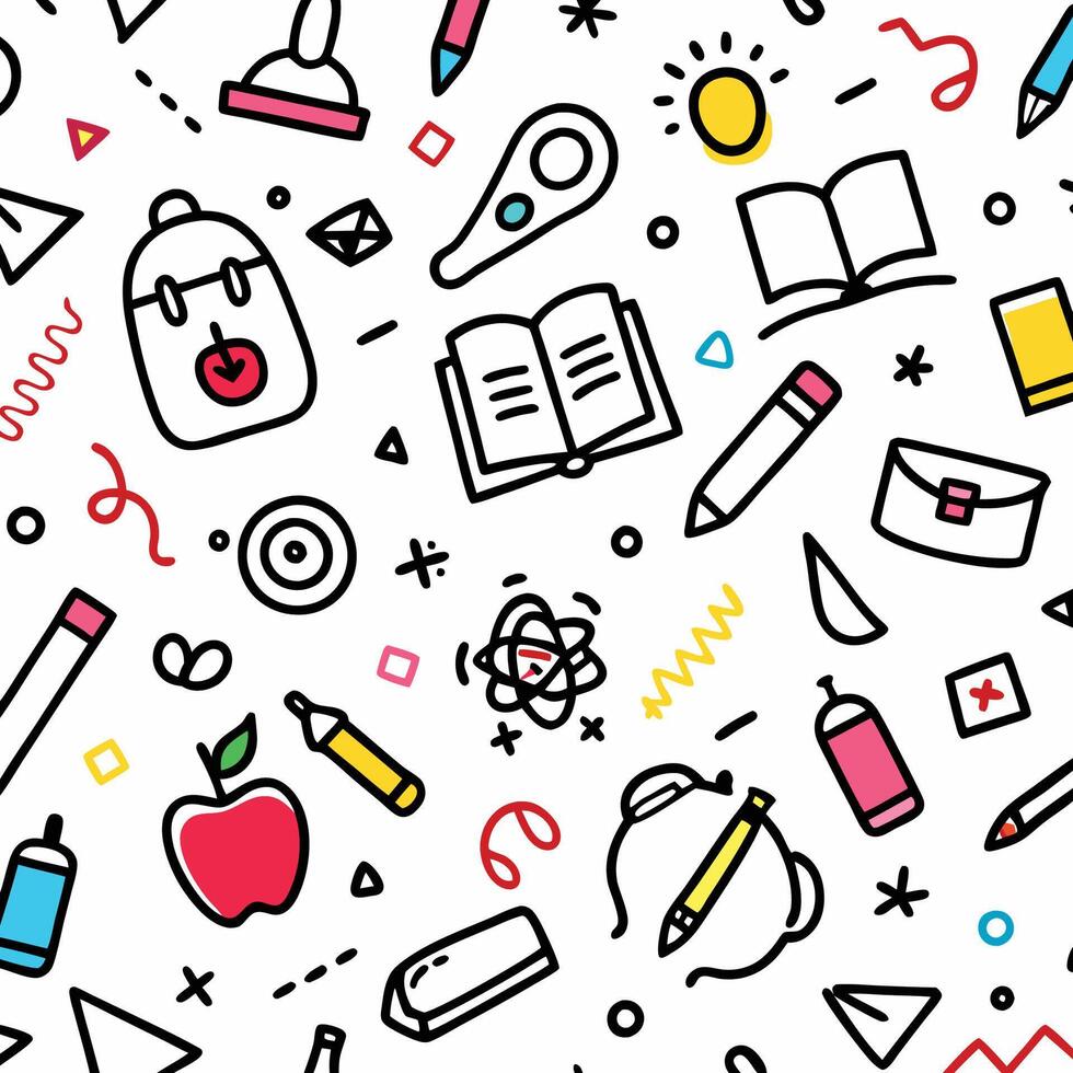 school supplies and school supplies are shown in this patter white backgroundn vector