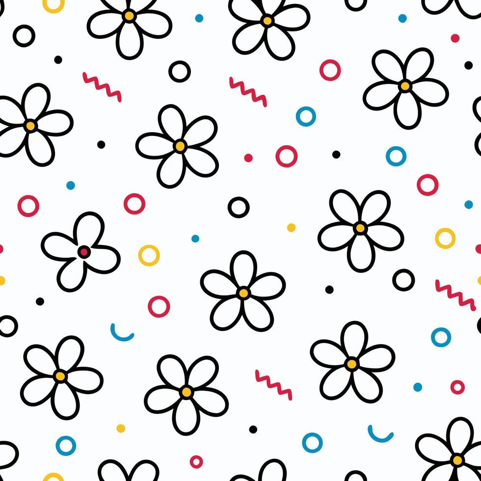 a pattern with flowers and circles white background vector