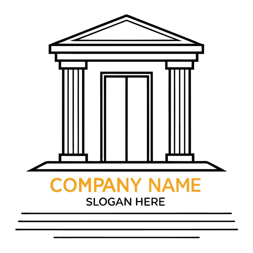 a company logo with a building and columns white background vector