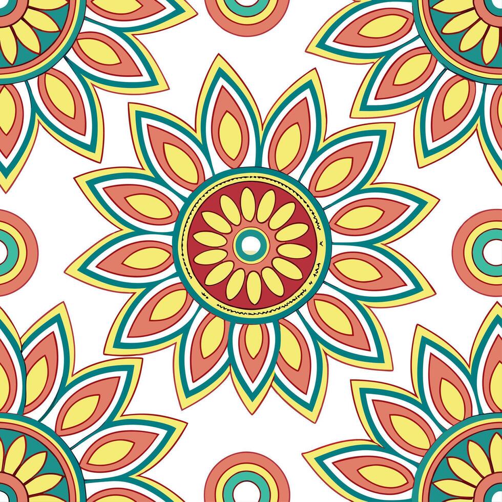 Ethnic patterns seamless design with floral motifs and bright colors for a vibrant lively cultural look concept as Vibrant ethnic patterns with floral motifs and bright colors perf Clean Set 2 vector