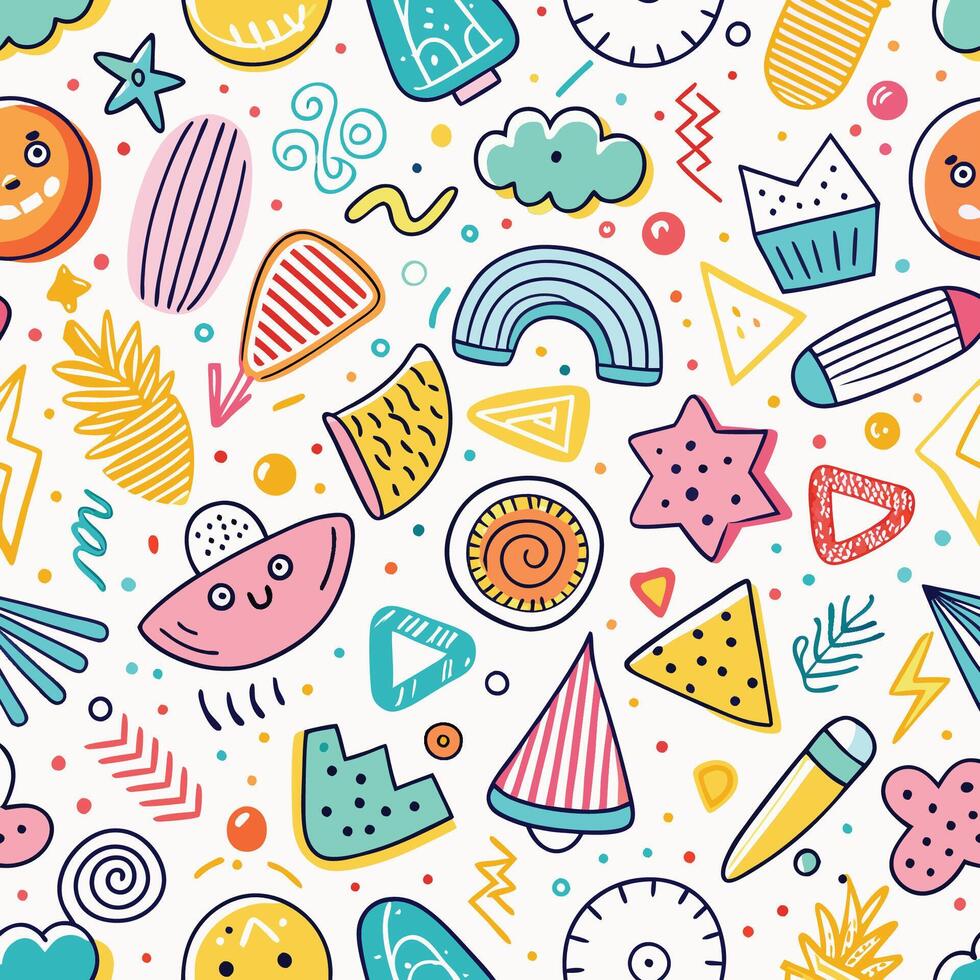 seamless pattern with objects and shapes white background vector