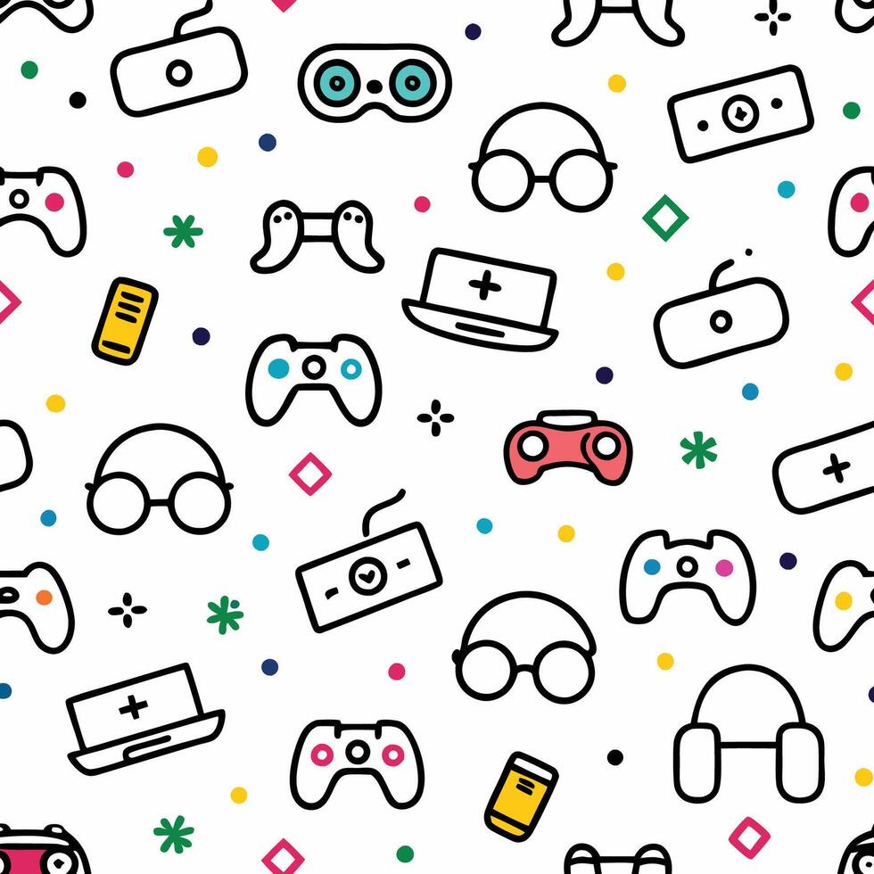 a seamless pattern game controllers and other ite white backgroundms vector