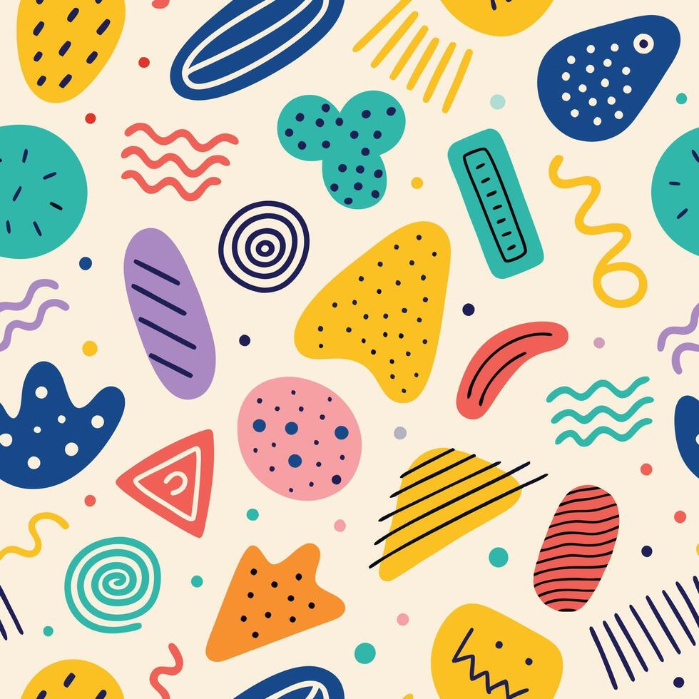 seamless pattern colorful shapes and shapes white background vector