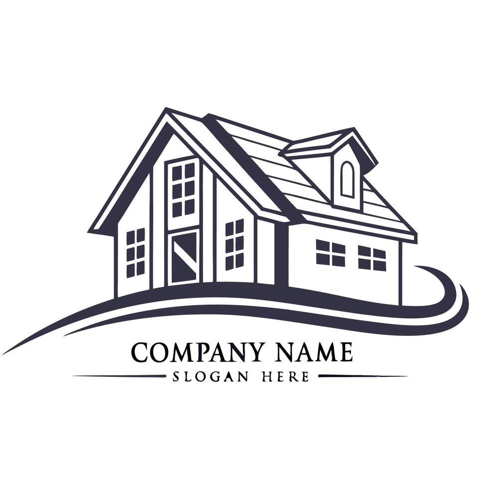 a house logo with and windows white background vector
