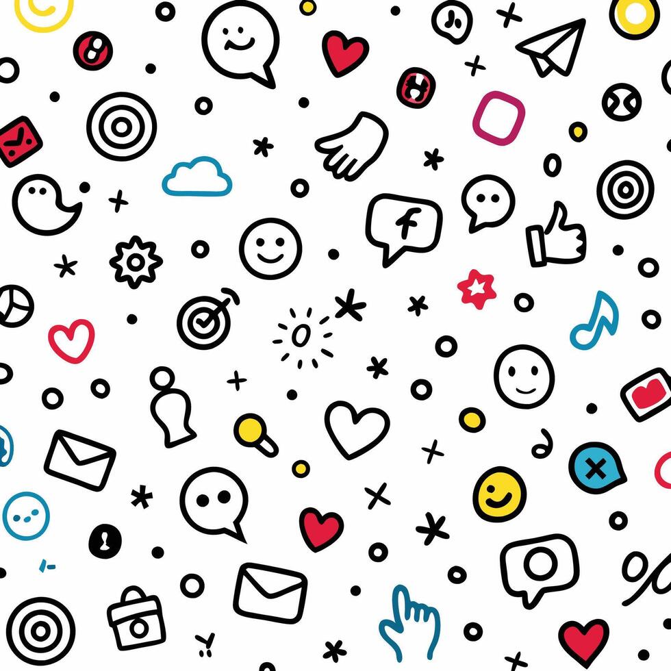 a colorful pattern with social icons white background vector