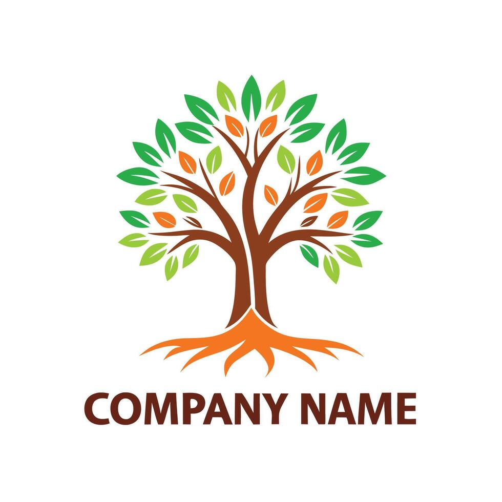 a tree logo with leaves and roots white background vector