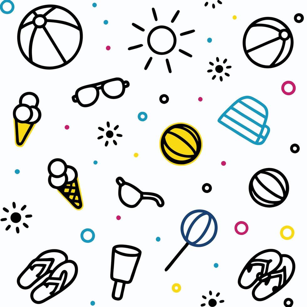 summer beach icons illustration white background vector