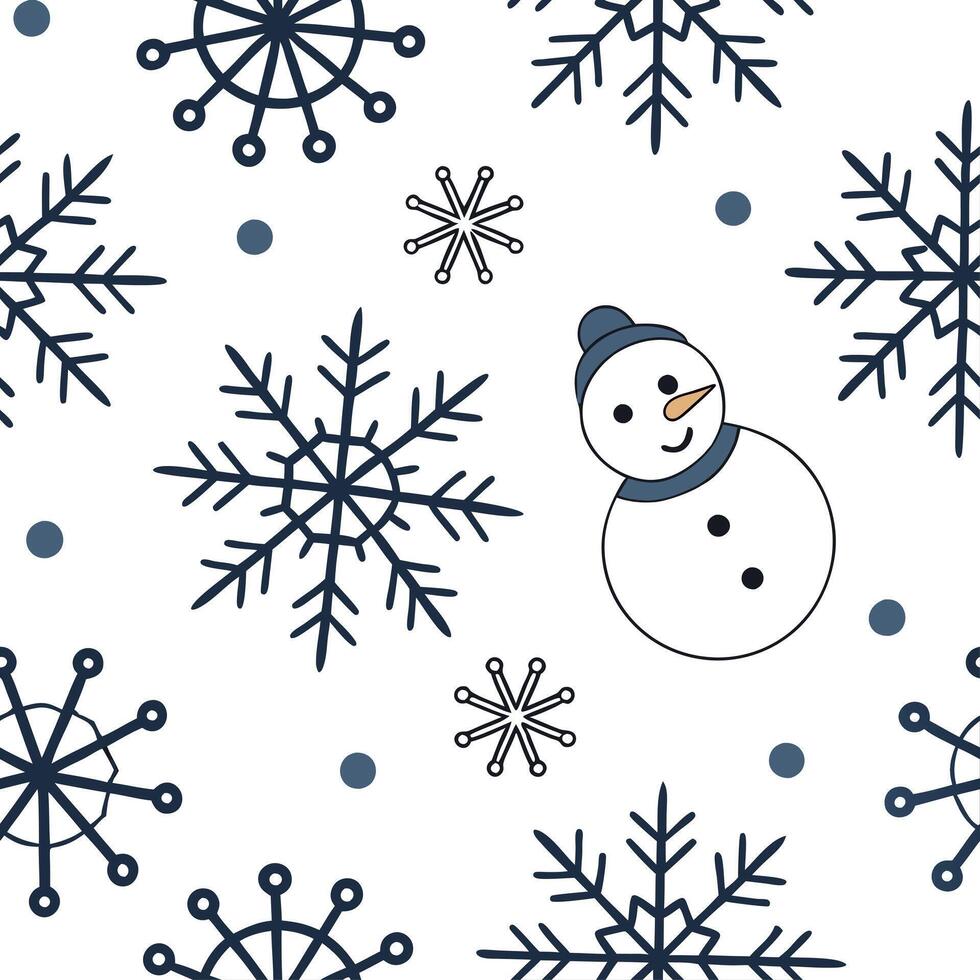 Elegant snowflake and snowman seamless tile pattern with playful winter elements concept as Playful snowmen paired with elegant snowflakes create a seamless tile pattern with fun w Clean vector