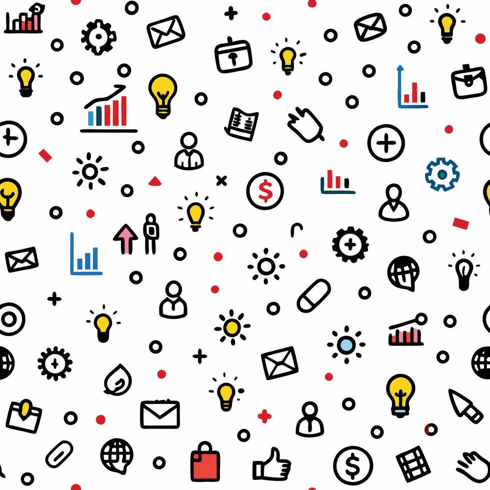 business icons seamless pattern illustration white background vector