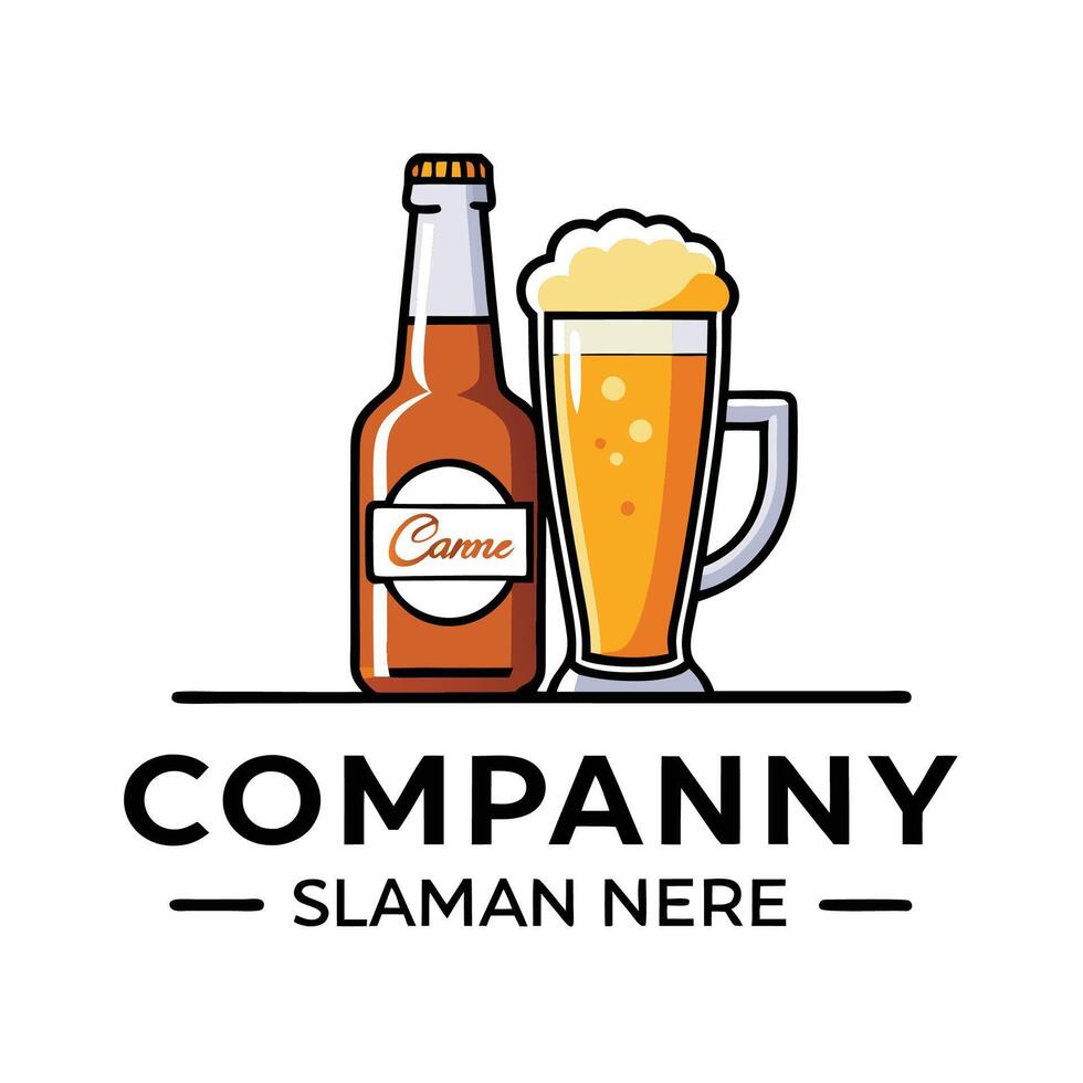 beer logo design with bottle and glass white background vector