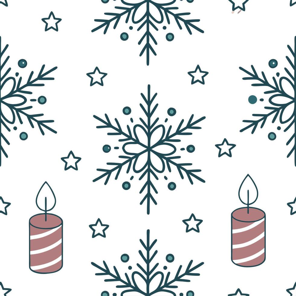 Elegant snowflake and candle seamless tile pattern with warm winter glow and frosty accents concept as Elegant snowflakes paired with warm candles create a seamless tile pattern wi Clean Set 2 vector