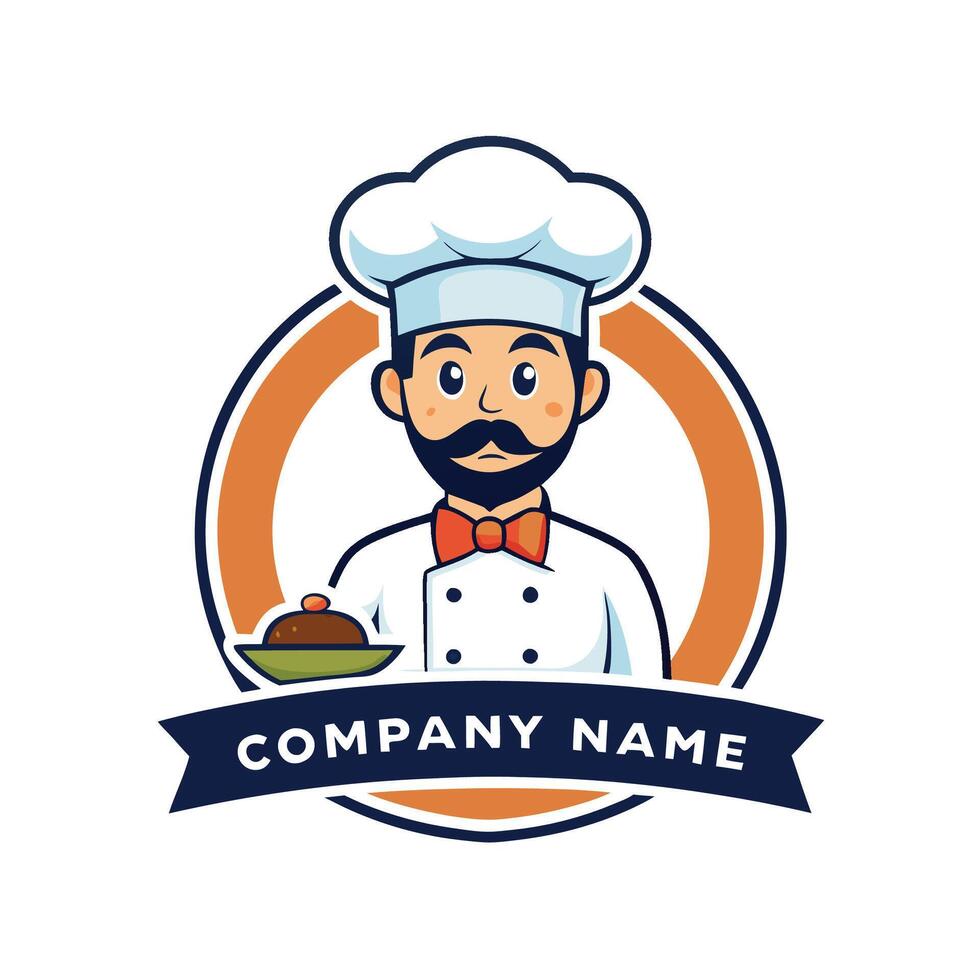chef logo design with a man holding a plate white background vector