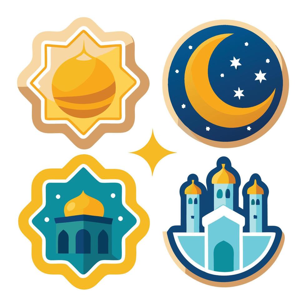ramadan islamic festival icons set illustration white background vector