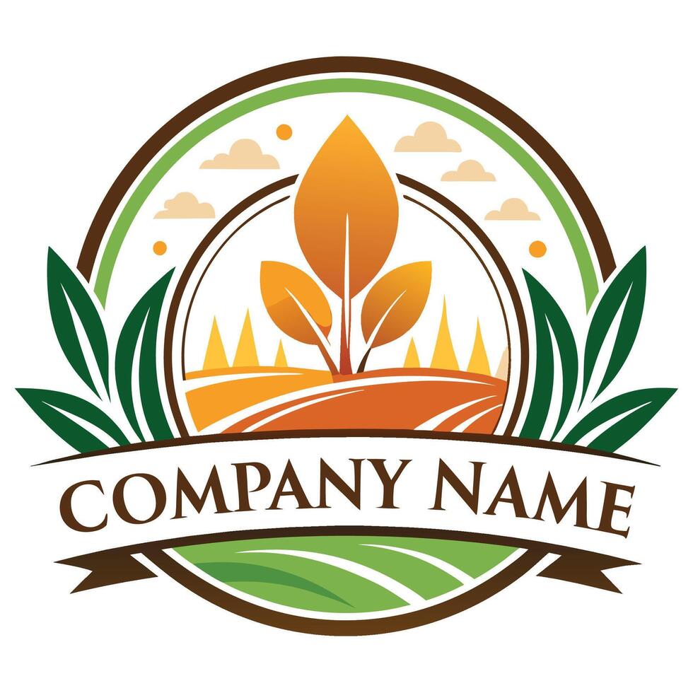 a logo for a company with a tree and field white background vector