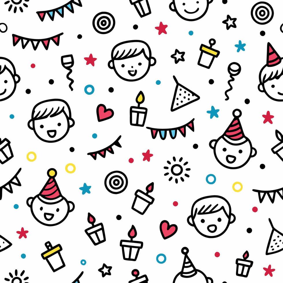 seamless pattern with happy birthday party icons white background vector