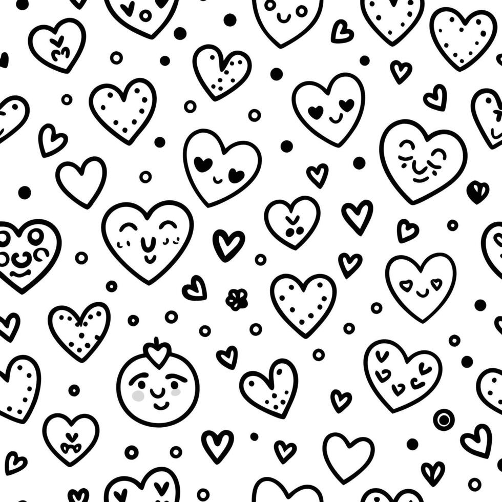 seamless pattern with hearts and faces white background vector