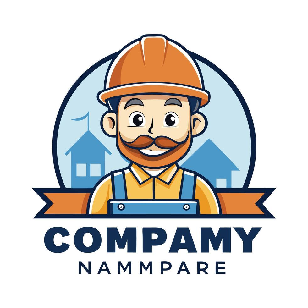 a cartoon man with a mustache and beard in a hard hat and white background overalls vector