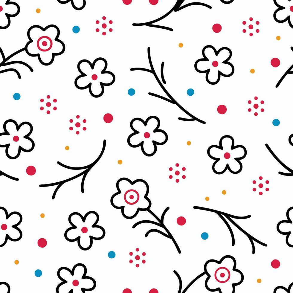 a pattern with flowers and dots on a white background white background vector