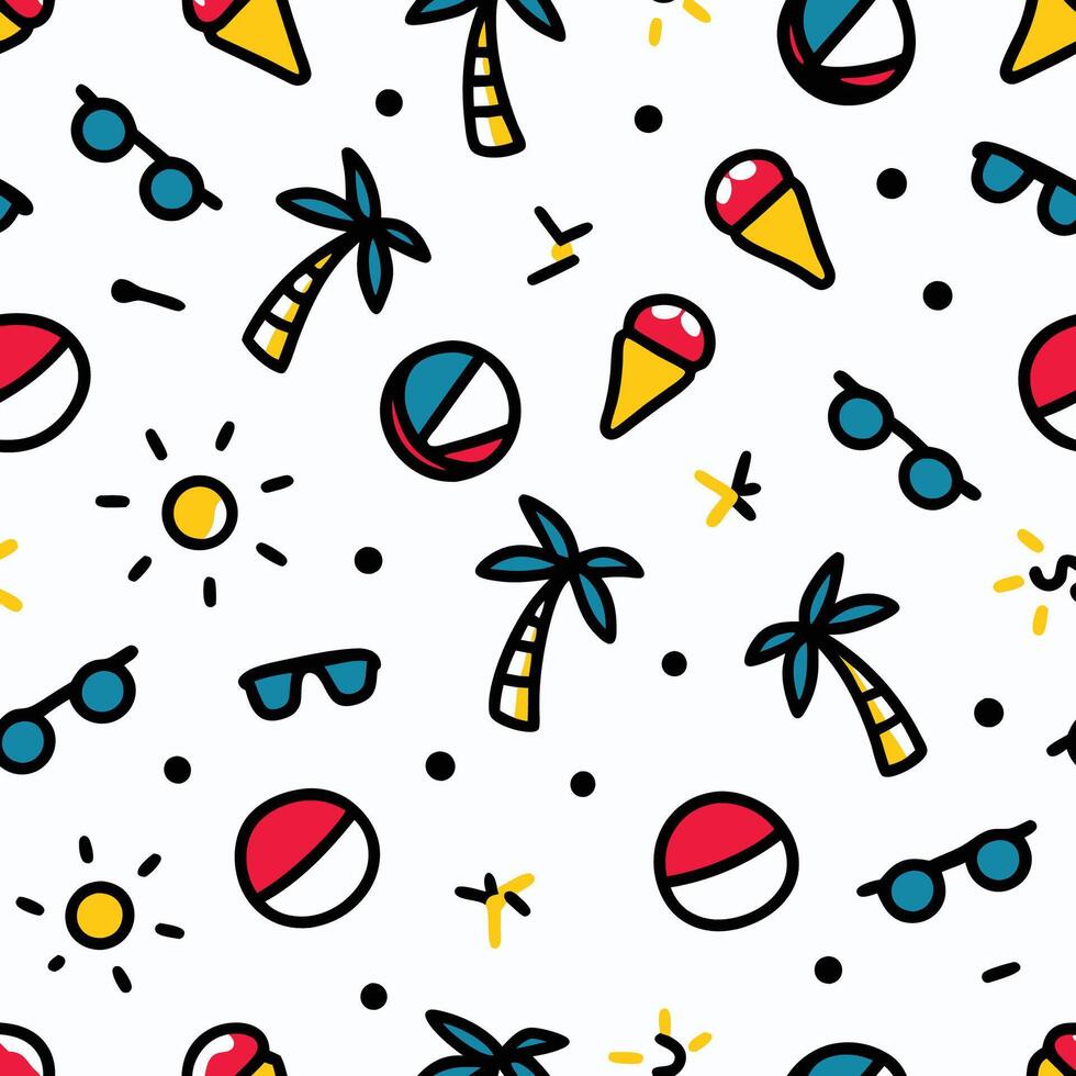 summer seamless pattern with beach and palm trees white background vector