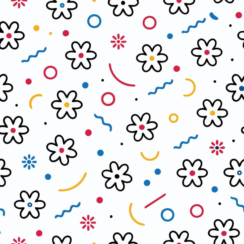 a pattern with flowers and shapes on a white background white background vector