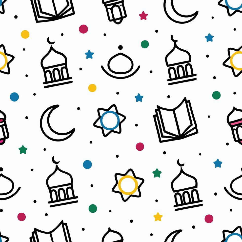 seamless pattern with islamic symbols white background, vector