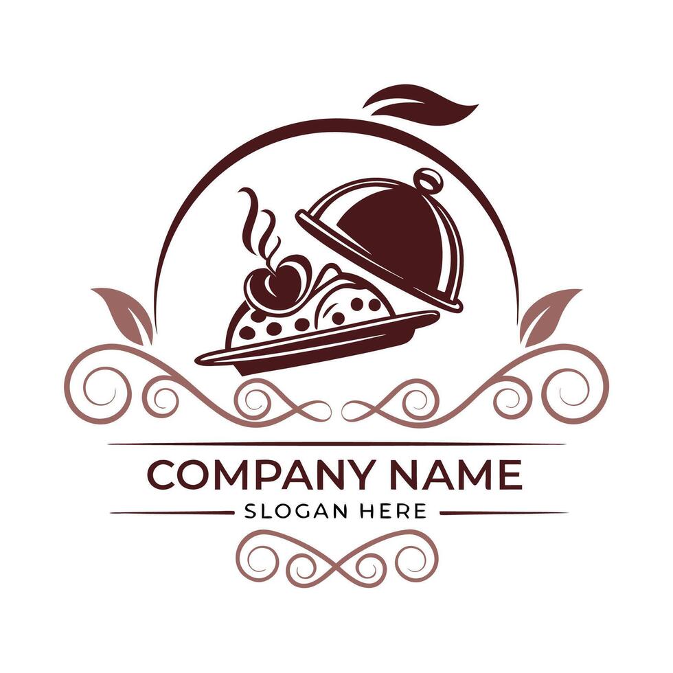 a logo for a restaurant or cafe with a plate and a cloche white background vector