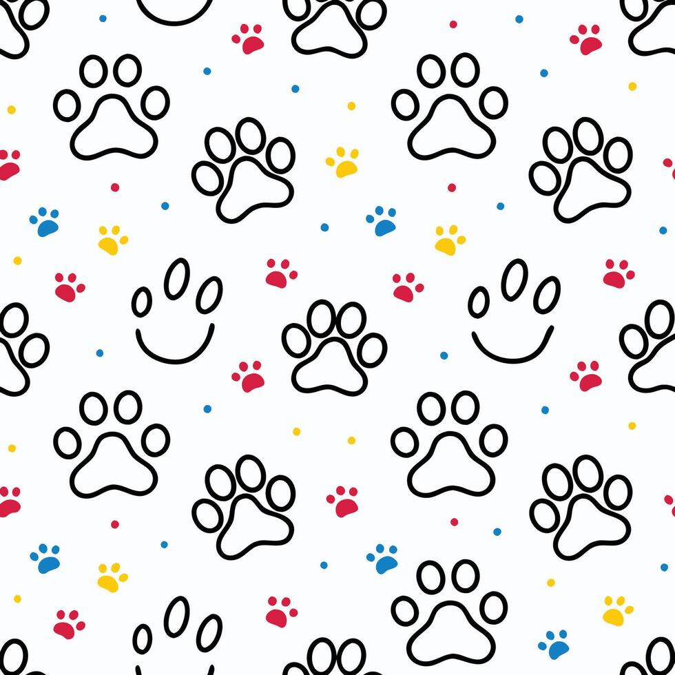 a pattern with paw prints and smiley faces white background vector