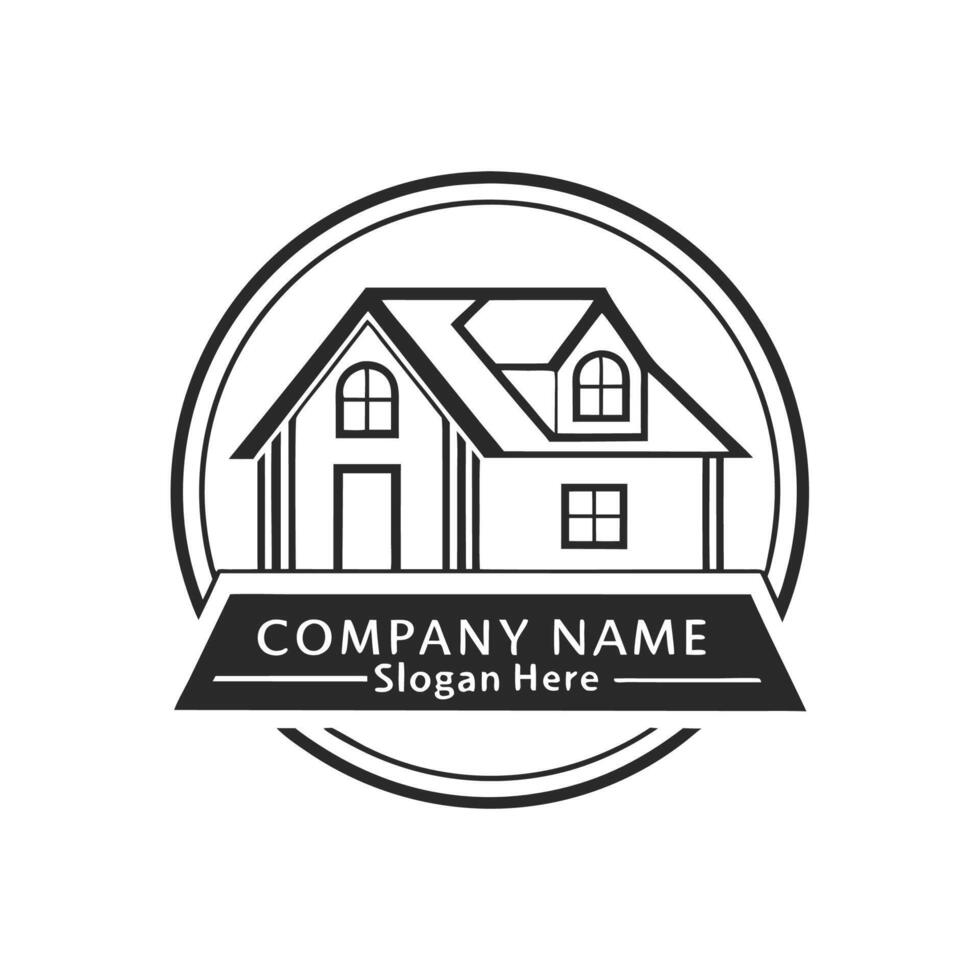 a black and white logo for a real estate company white background vector