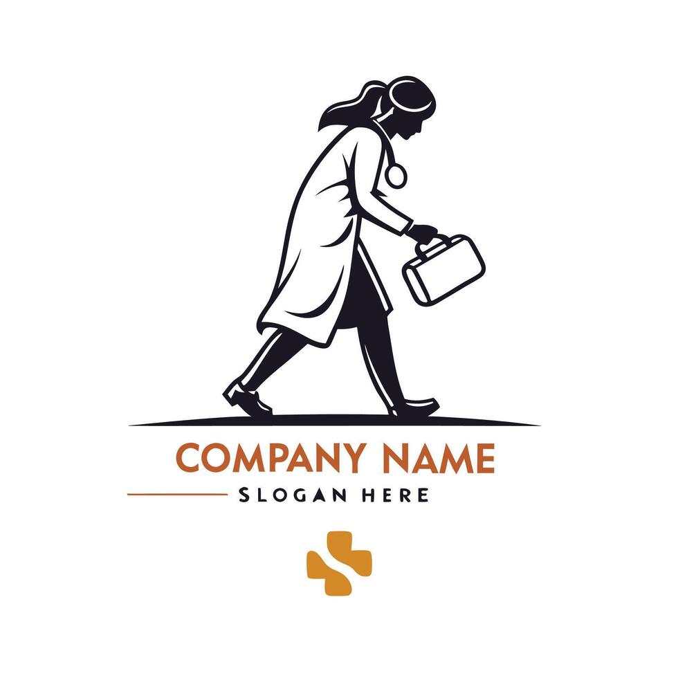 a woman with a briefcase walking logo design white background vector