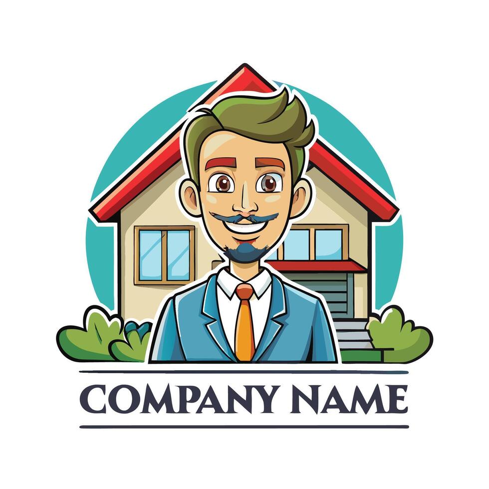 a cartoon man with a house and a mustache white background vector