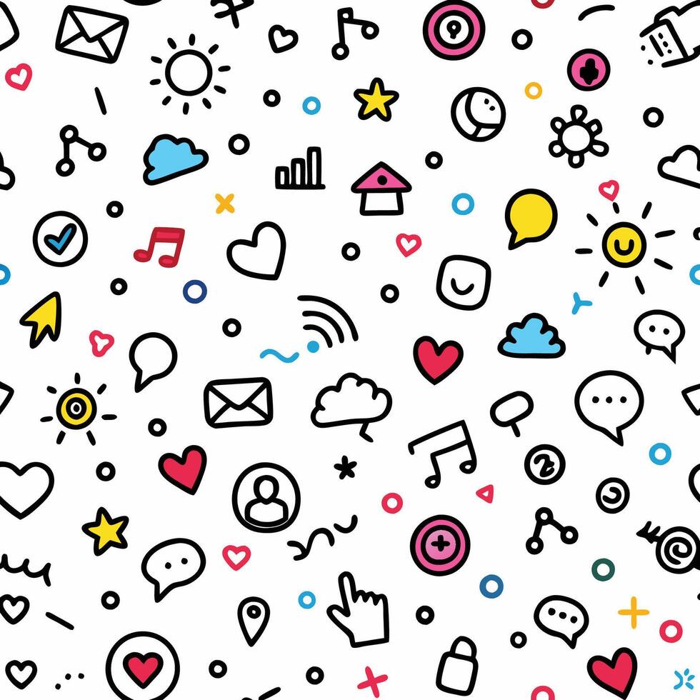 a colorful pattern with social white background vector