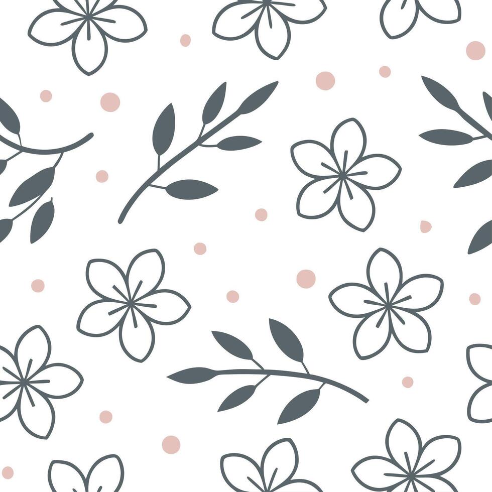 Delicate spring nature seamless pattern with soft floral arrangements and minimalistic backgrounds for refined decor concept as Soft spring nature pattern with delicate flowers and Clean Set 3 vector