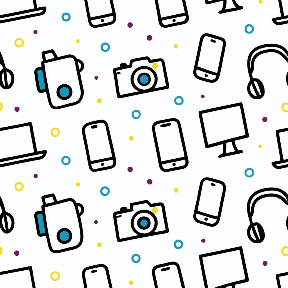 a seamless pattern with various electronic devices white background vector