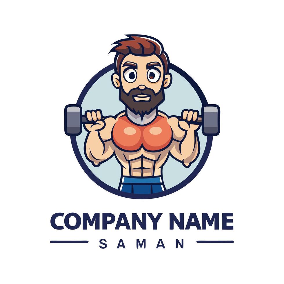 a cartoon man with a beard and a dumbbell white background vector